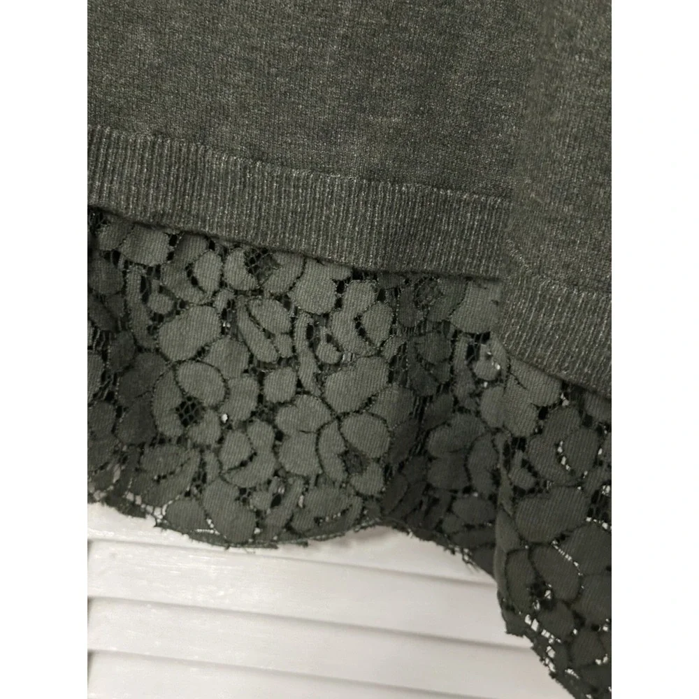 Soft Surroundings XS Tunic Cardigan Sweater Green Lace Hem Deep V-Neck Y2K Style